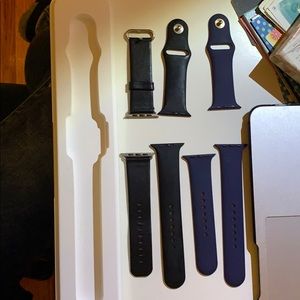 3 Apple Watch bands 42mm. Black leather &2silicone
